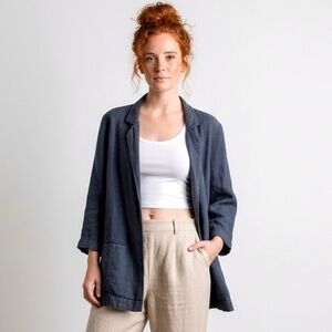 NWOT Anthropologie Linen Blend Slouchy Split-Back Open Front Blazer